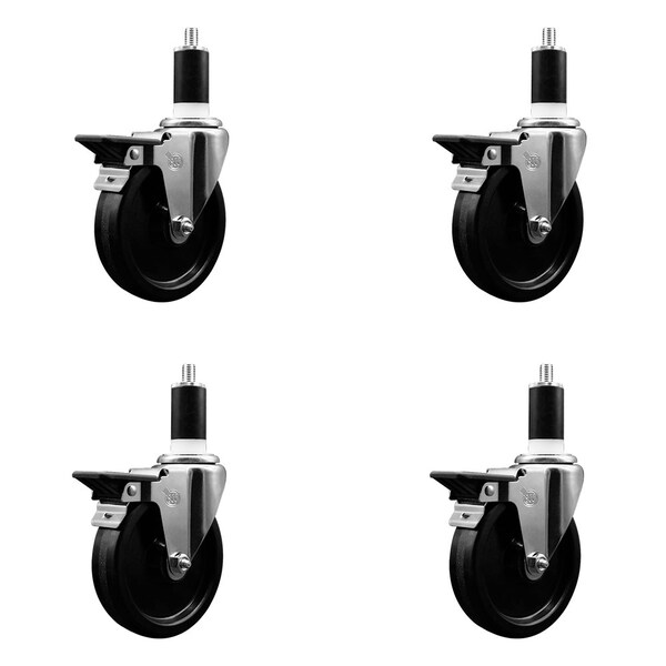 5'' Phenolic Swivel 1-3/8'' Expanding Stem Caster Set with Brake, 4PK
